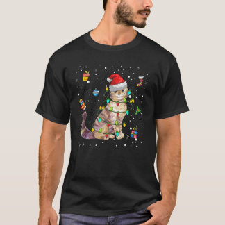 Camiseta Gato de Navidad Sombrero de Santa Luces Adornos Na