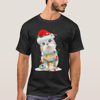 Camiseta Gato de Navidad Sombrero de Santa para Hombres Muj