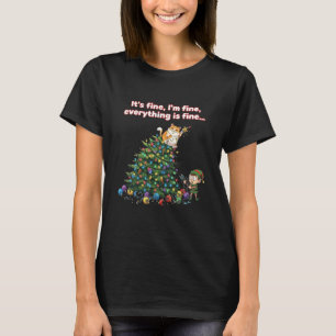 Camiseta Gato de Navidad y Árbol de Elfo Desastre Está Bien