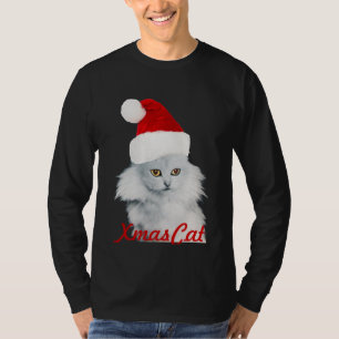 CAMISETA GATO DE NAVIDADES BLANCOS CON GORRA DE SANTA CLAUS