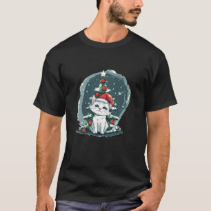 Camiseta Gato de Navidades blancos divertidos con disfraz d