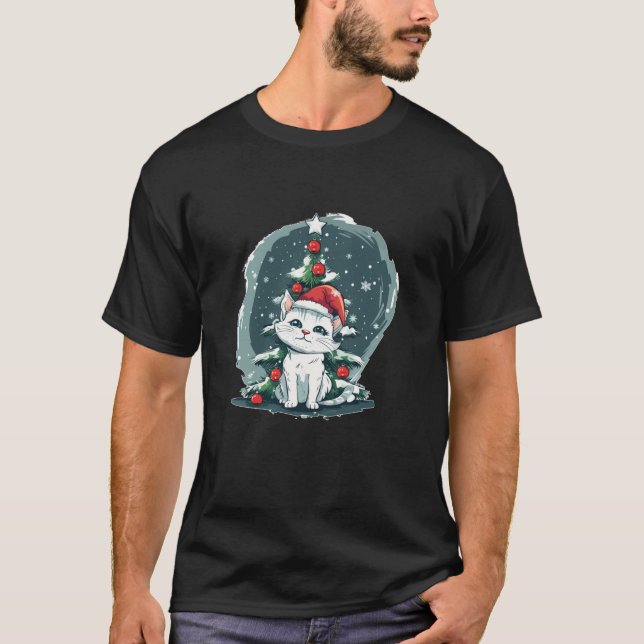 Camiseta Gato de Navidades blancos divertidos con disfraz d (Anverso)