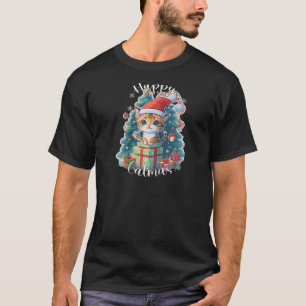 Camiseta Gato de navidades con sombrero de Santa para niños