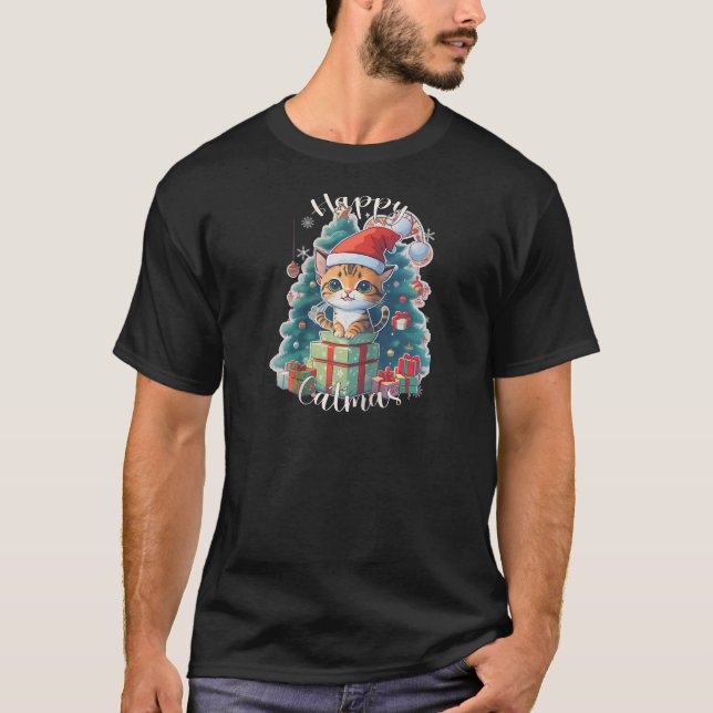 Camiseta Gato de navidades con sombrero de Santa para niños (Anverso)