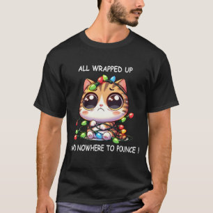 Camiseta Gato de Navidades cortos enredado en luces de Navi
