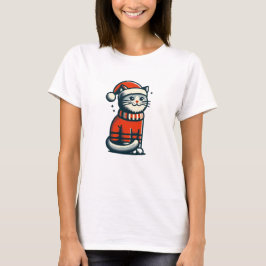 Camiseta Gato de Navidades de corte