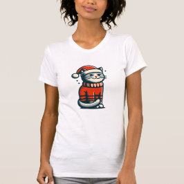 Camiseta Gato de Navidades de corte