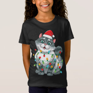 Camiseta Gato De navidades Envuelto En Luces Coloridas Con