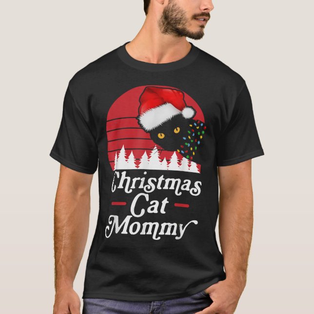 Camiseta Gato de Navidades retro con luces de collar de Nav (Anverso)