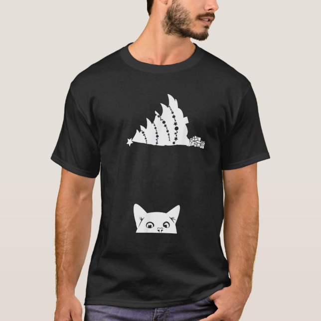 Camiseta Gato de Navidades rojos timando árbol de navidad s (Anverso)
