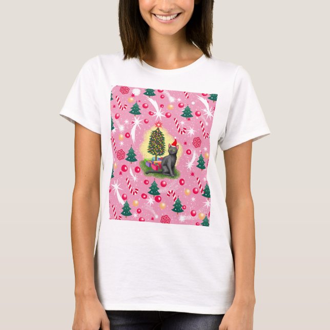 Camiseta Gato de Navidades rosados (Anverso)