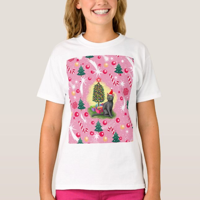 Camiseta Gato de Navidades rosados (Anverso)