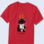 Camiseta Gato de Navidades sarcásticos<br><div class="desc">Un sarcástico,  fastidiado y poco entusiasta gato de esmoquin blanco y negro con Navidades que ríe. Ho ho ho ho,  y todo eso. Cambie o quite el texto al personalizar.</div>