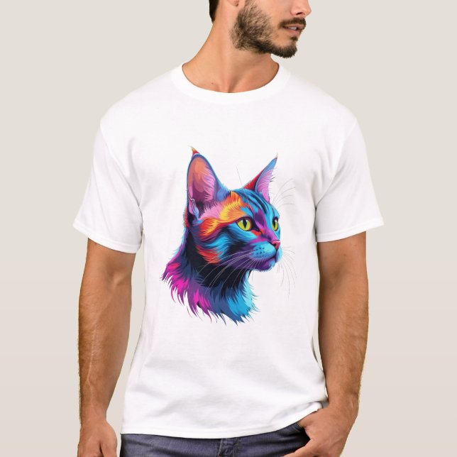 Camiseta Gato de neón eléctrico - Retrato Mascota colorido  (Anverso)