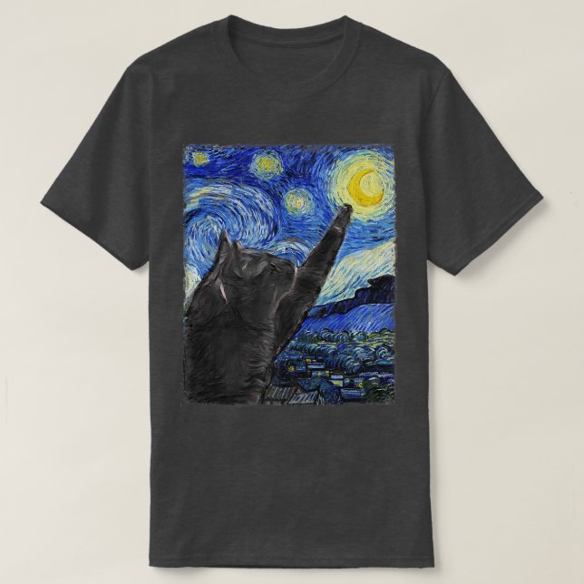 Camiseta Gato de noche estrellada Van Gogh Cat977 (Diseño del anverso)