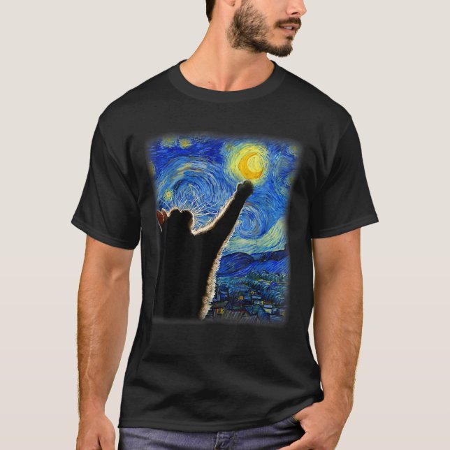 Camiseta Gato de noche estrellado, gato Van Gogh, amante de (Anverso)