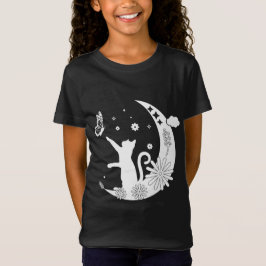 Camiseta Gato De Noche Floral Sentado En La Luna Con Maripo