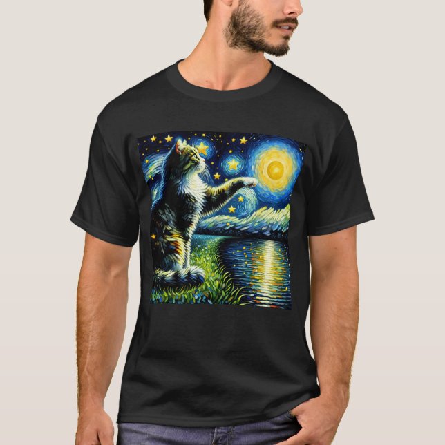 Camiseta Gato de noche Starry Kitten Van Gogh Lover (Anverso)