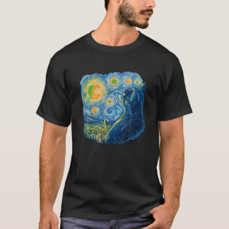 Camiseta Gato de Noche Starry van Gogh Famoso Pintando Cami