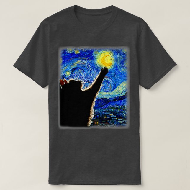 Camiseta Gato De Noche Starry Van Gogh Gato Gato Gato Gato  (Diseño del anverso)