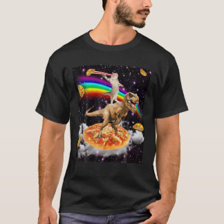 Camiseta Gato De Ojo Láser Sobre Dinosaurios En Pizza Con T
