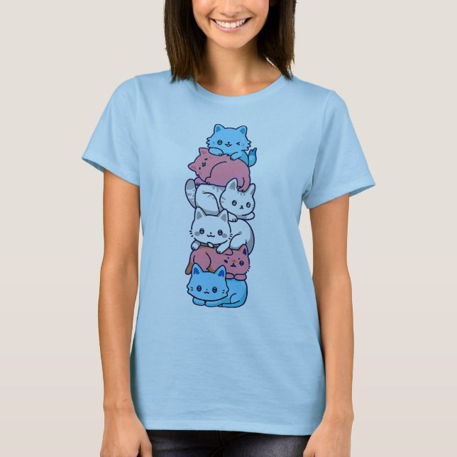 Camiseta Gato de orgullo LGBT Bandera Trans Cute Gatos Pile (Anverso)