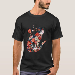 Camiseta Gato de origami Kawaii patrón floral japonés Hol