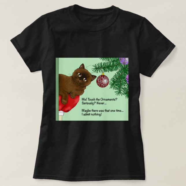 Camiseta Gato de ornamento de Navidad marrón (Diseño del anverso)