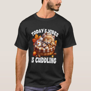 Camiseta Gato de otoño en cama de gatito con dichos de otoñ