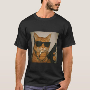 Camiseta Gato de pandillero divertido que fuma meme retro d