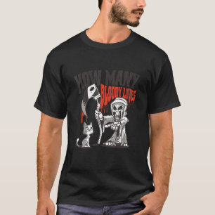Camiseta Gato De Parca Grim Reaper Cuántos Vidos Sangriento