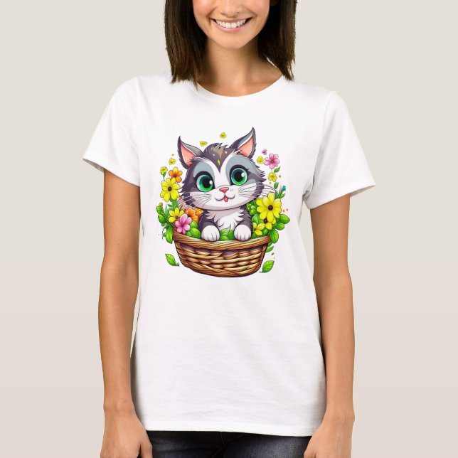 Camiseta Gato de Pascua en las flores (Anverso)