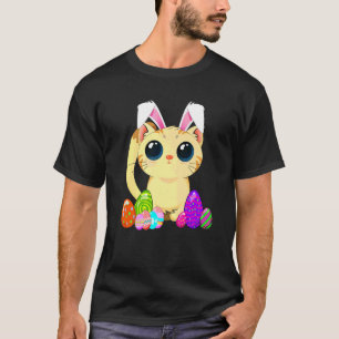 Camiseta Gato de Pascua Lindo Festa Orejas de Conejo y Huev
