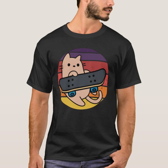 Camiseta Gato de patinaje con patineta de patinaje con cami (Anverso)