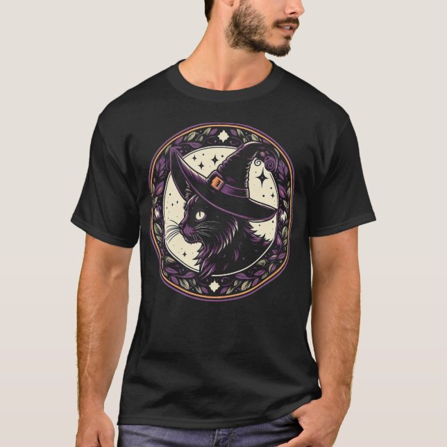 Camiseta Gato de pepitas púrpuras de Gorra de Brujas de Hal (Anverso)