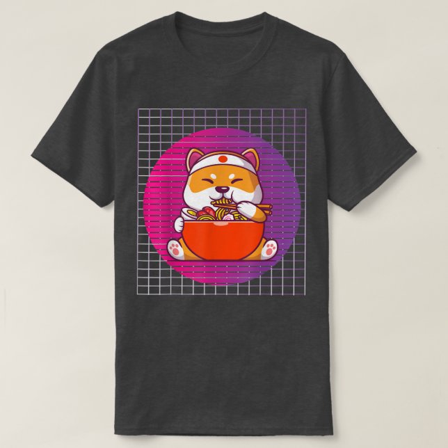 Camiseta gato de perro ramen, comiendo ramen, kawaii cosas  (Diseño del anverso)