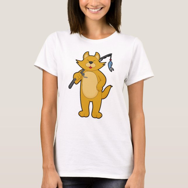 Camiseta Gato de pesca con barra de pesca y pescado (Anverso)