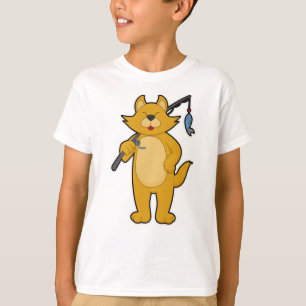 Camiseta Gato de pesca con barra de pesca y pescado