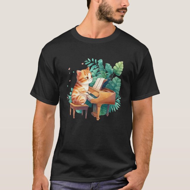 Camiseta Gato de Piano Gracioso Hombres Mujeres Niños Gato  (Anverso)