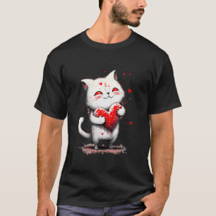 Camiseta Gato de pintura salpicada abrazando una almohada c