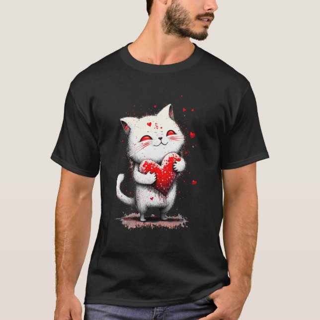 Camiseta Gato de pintura salpicada abrazando una almohada c (Anverso)