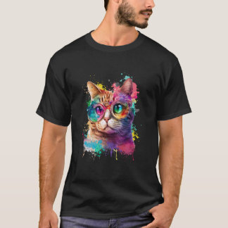 Camiseta Gato De Pinturas Multicolores Gatito Acuarela