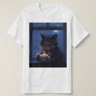 Camiseta Gato de píxeles Café de noche tarde – Acogedor des