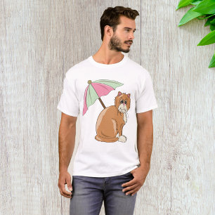 Camiseta Gato de playa con paraguas rosado y verde