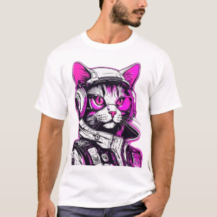 Camiseta Gato de Punk Neon con audífonos