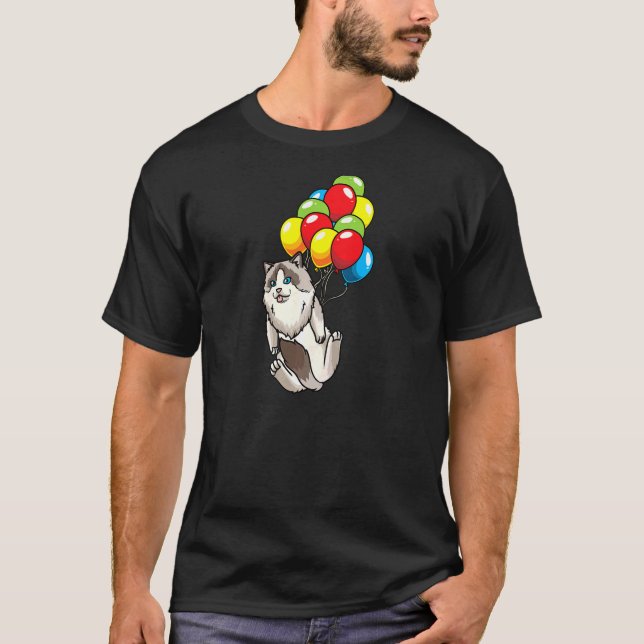 Camiseta Gato De Ragdoll Colgado En Globos (Anverso)