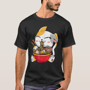 Camiseta Gato de Ramen Anime Kawaii Comida japonesa