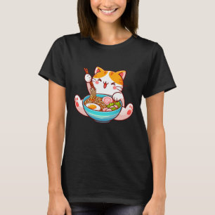 Camiseta Gato de Ramen Anime Kawaii comiendo Ramen