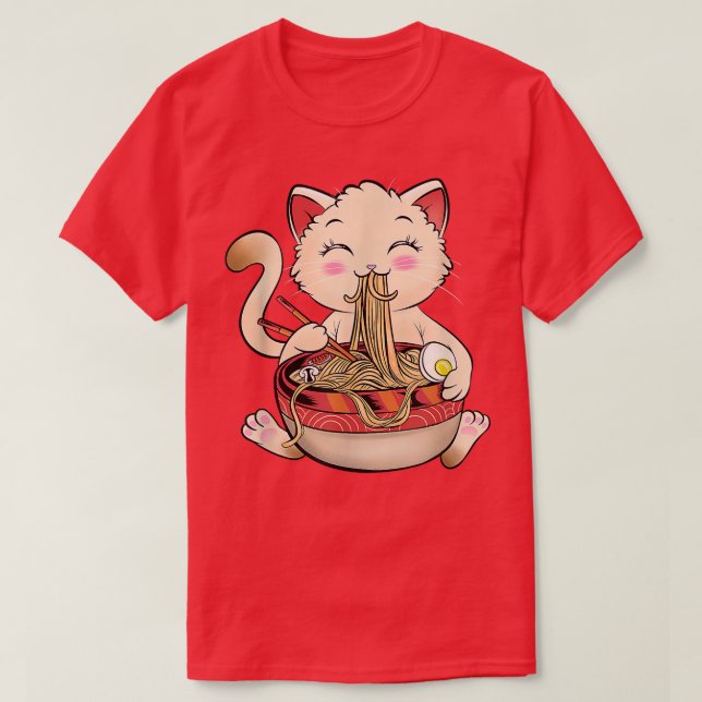 Camiseta Gato de Ramen Comer fideos Cute Kawaii Regalos De  (Diseño del anverso)