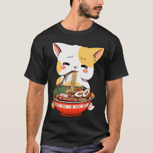 Camiseta Gato de Ramen Comer fideos Kawaii Anime Merch Gift